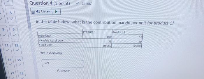 Question 4 (1 point) Saved Listen In the table
