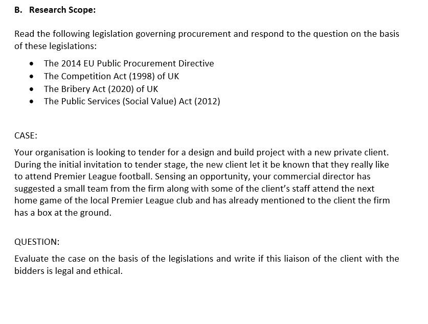 B. Research Scope: Read the following legislation