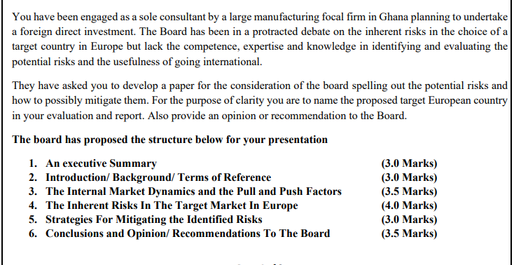 You have been engaged as a sole consultant by a