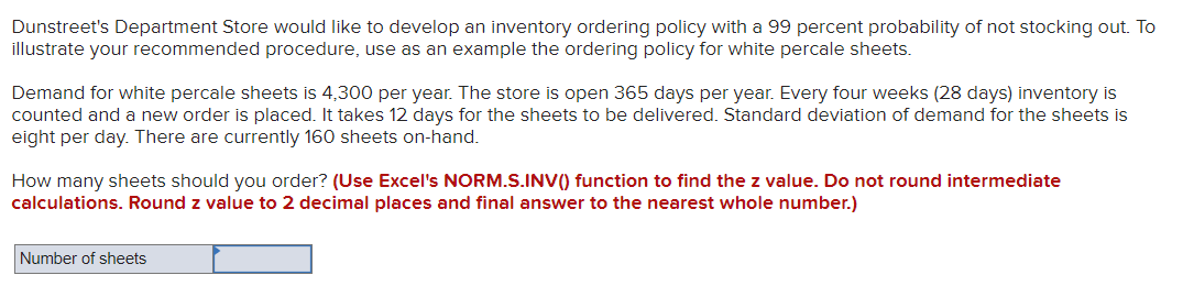 Dunstreet's Department Store would like to