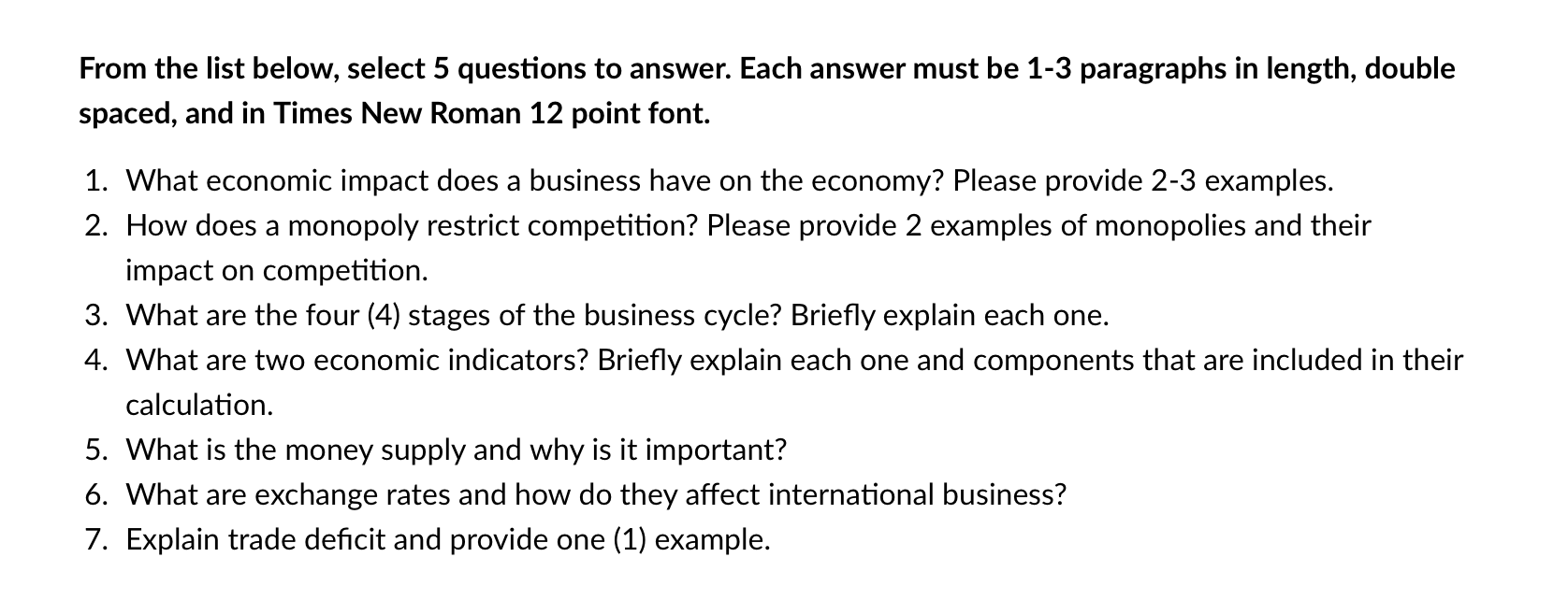 From the list below, select 5 questions to