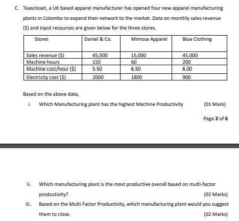 NEED the ANSWER ASAP NO PLAGIARISM C. Teascloset,