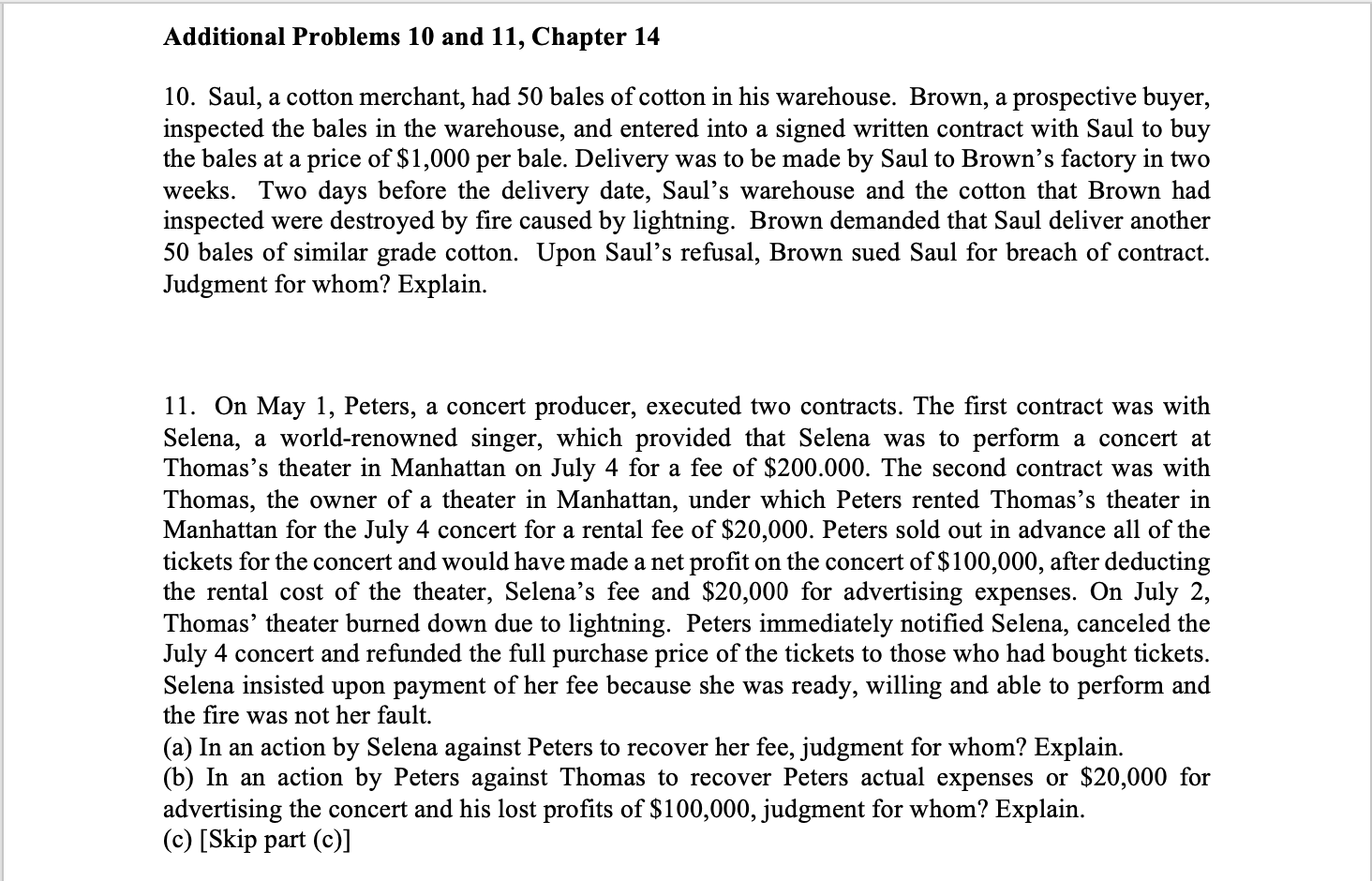 Additional Problems 10 and 11, Chapter 14
