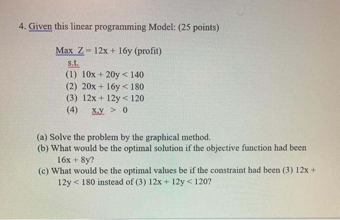 4. Given this linear programming Model: (25