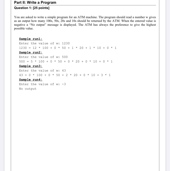 Part II: Write a Program Question 1: [25 points]