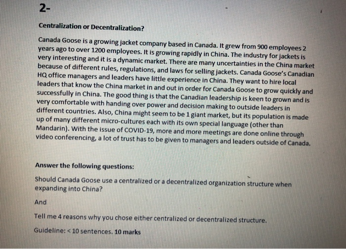 2- Centralization or Decentralization? Canada