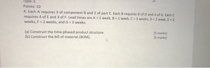 Type: E Points: 10 4. Each A requires 3 of