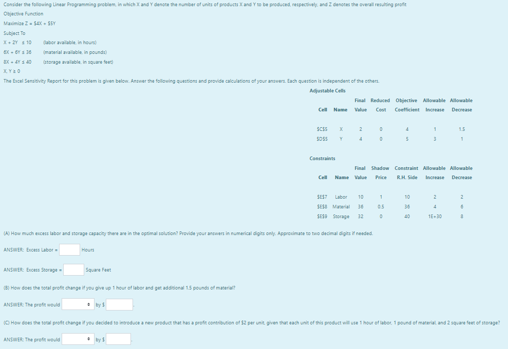 Consider the following Linear Programming