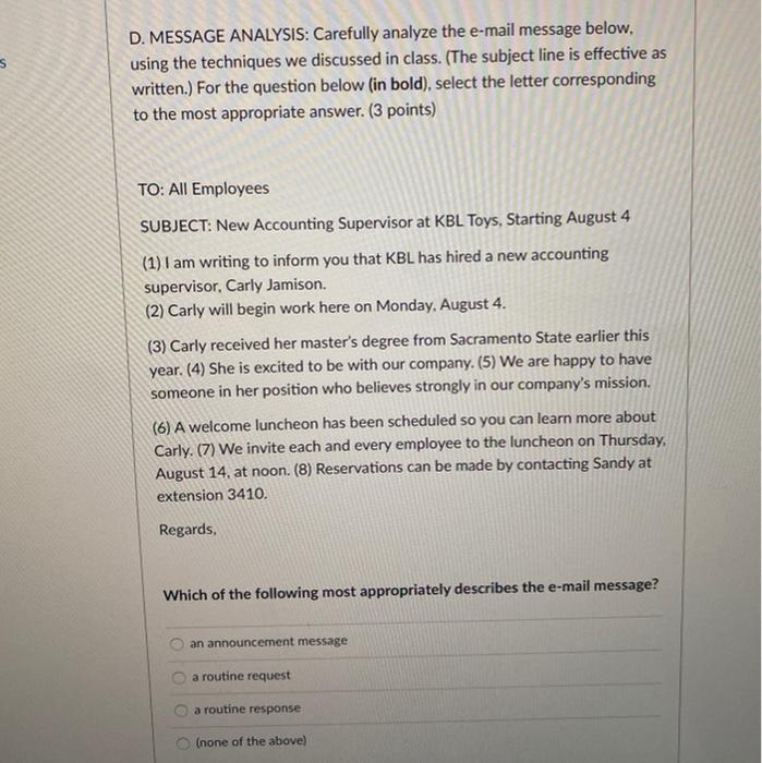 D. MESSAGE ANALYSIS: Carefully analyze the e-mail