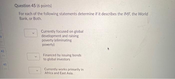 Question 45 (6 points) For each of the following