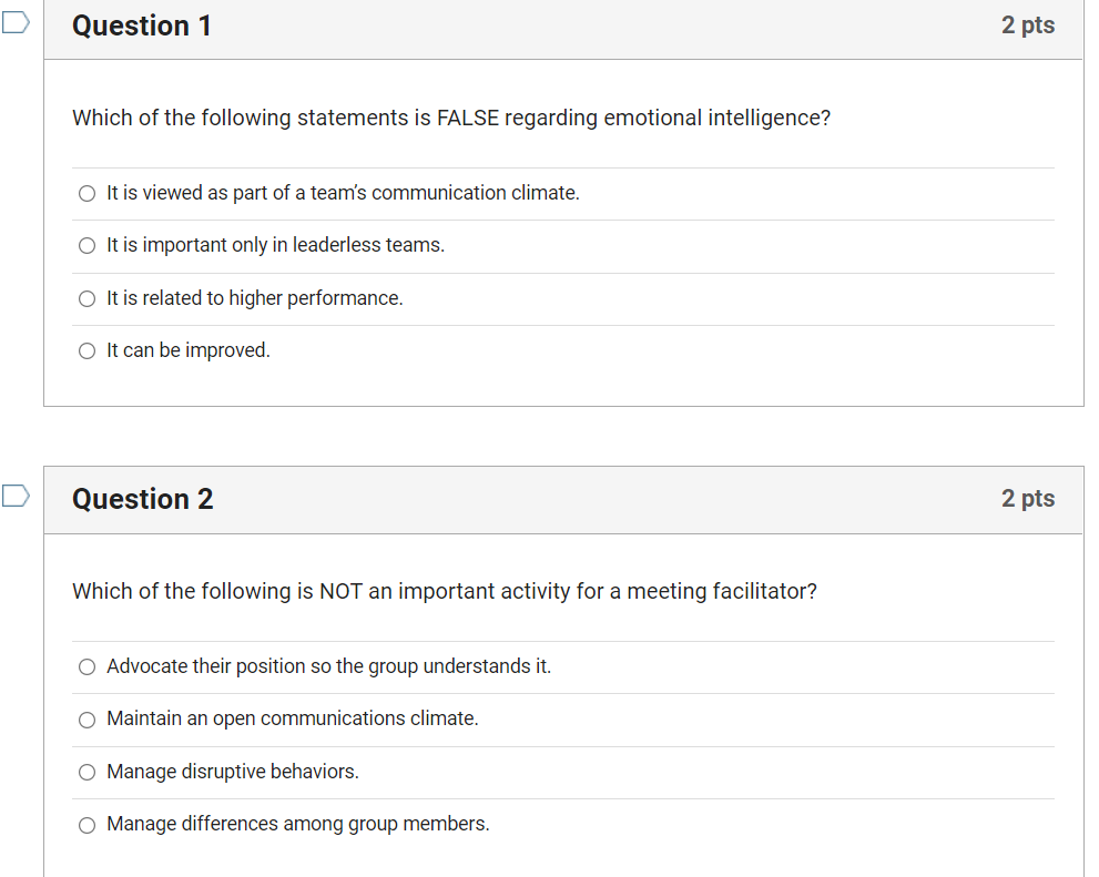 Question 1 Which of the following statements is