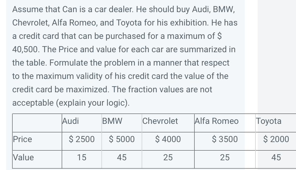 Assume that Can is a car dealer. He should buy
