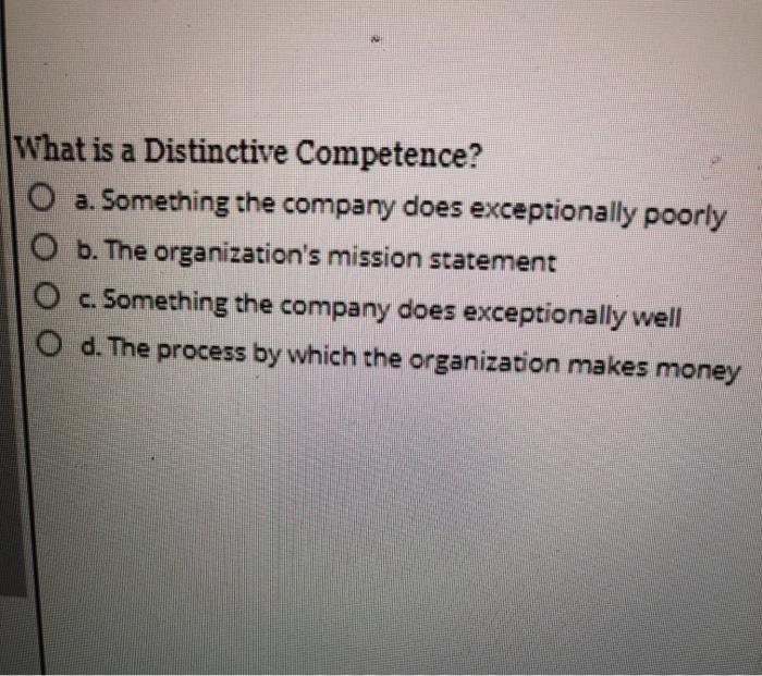 What is a Distinctive Competence? O a. Something