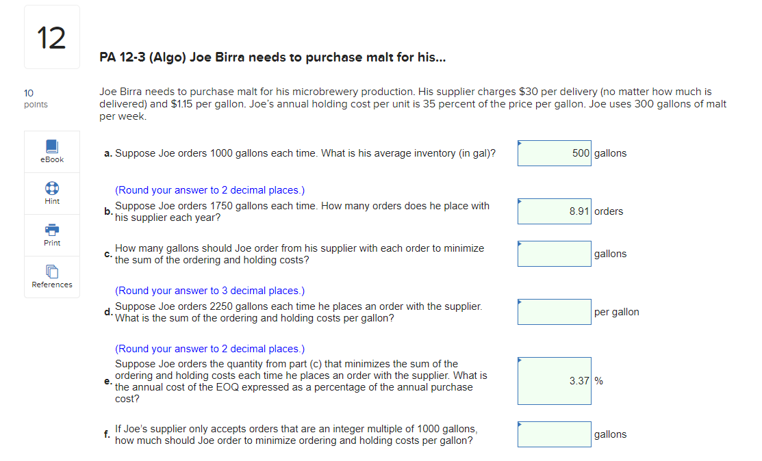 12 PA 12-3 (Algo) Joe Birra needs to purchase