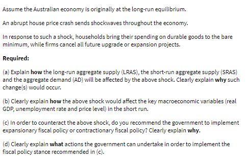 Assume the Australian economy is originally at