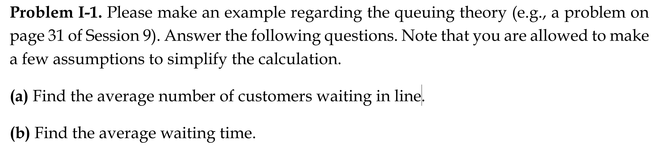 Problem I-1. Please make an example regarding the