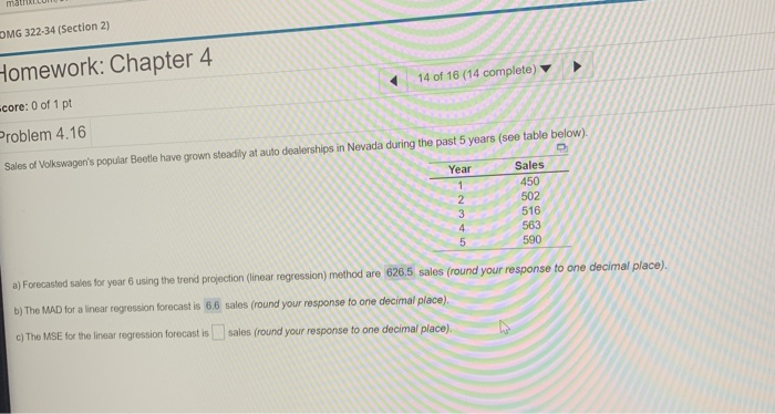 MSE for linear regression forecast OMG 322-34