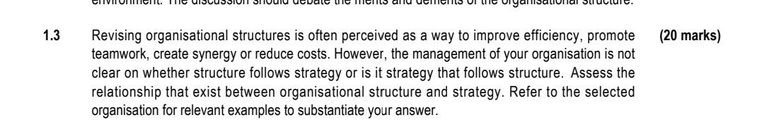 1.3 (20 marks) Revising organisational structures