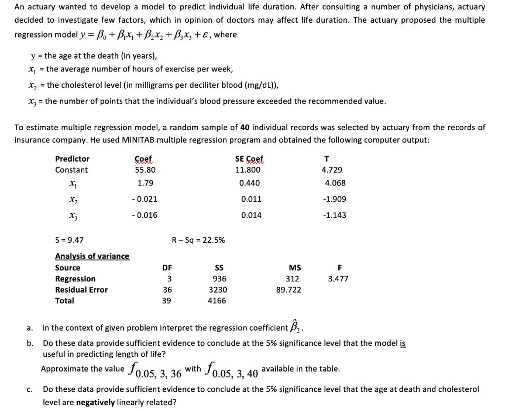 An actuary wanted to develop a model to predict