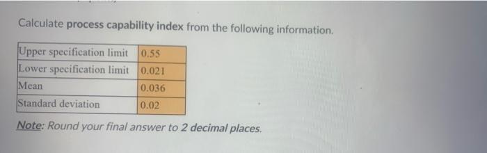Calculate process capability index from the
