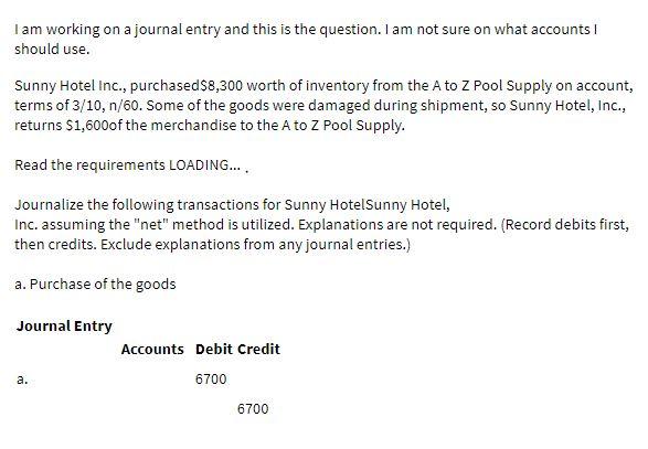 I am working on a journal entry and this is the