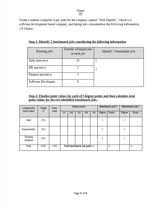 Name ID Create a market competitive pay plan for
