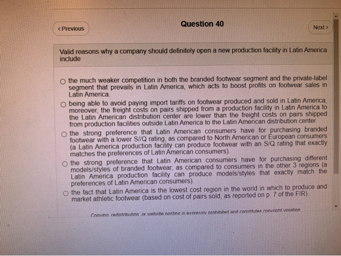 Question 40 < Previous Next > Valid reasons why a