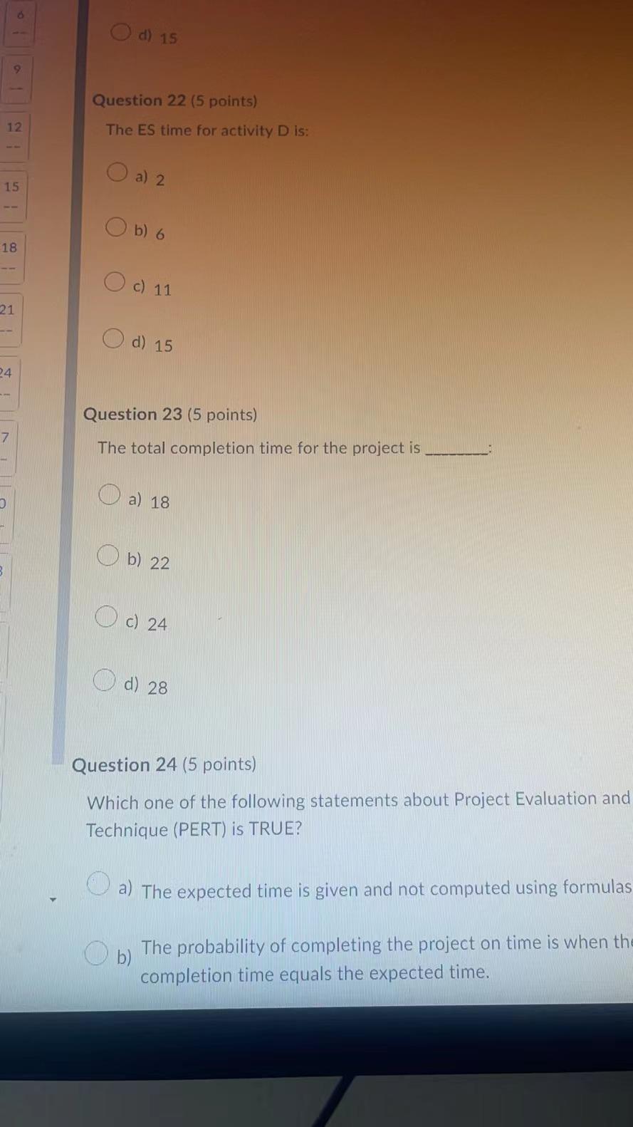 the project path with zero slack. on time. O d)