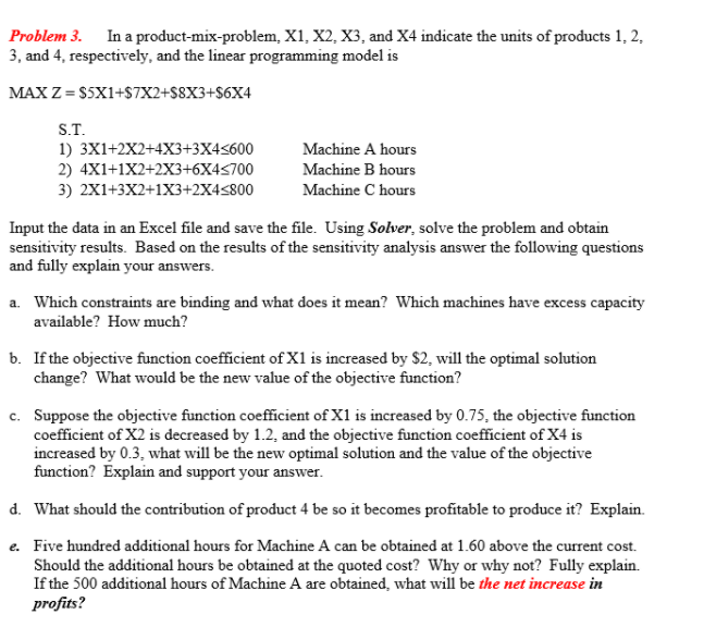 Part e Problem 3. In a product-mix-problem, X1,