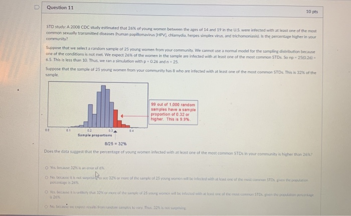 D Question 11 10 pts STD study. A 2008 CDC study
