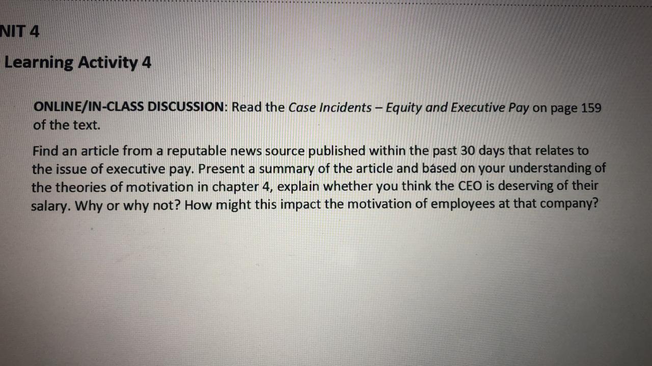 NIT 4 Learning Activity 4 ONLINE/IN-CLASS