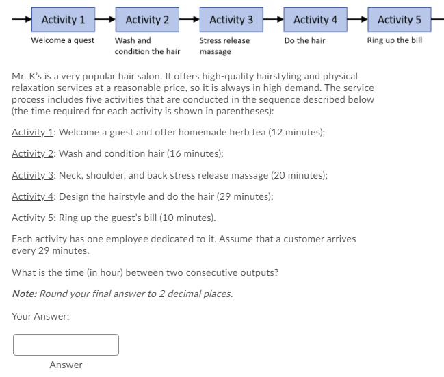 Activity 1 Welcome a quest Activity 2 Wash and