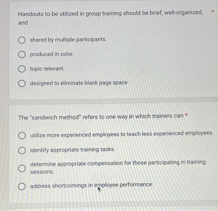 Handouts to be utilized in group training should