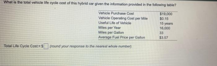 What is the total vehicle life cycle cost of this