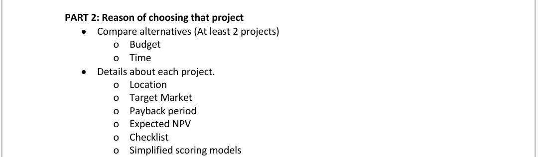 O PART 2: Reason of choosing that project Compare