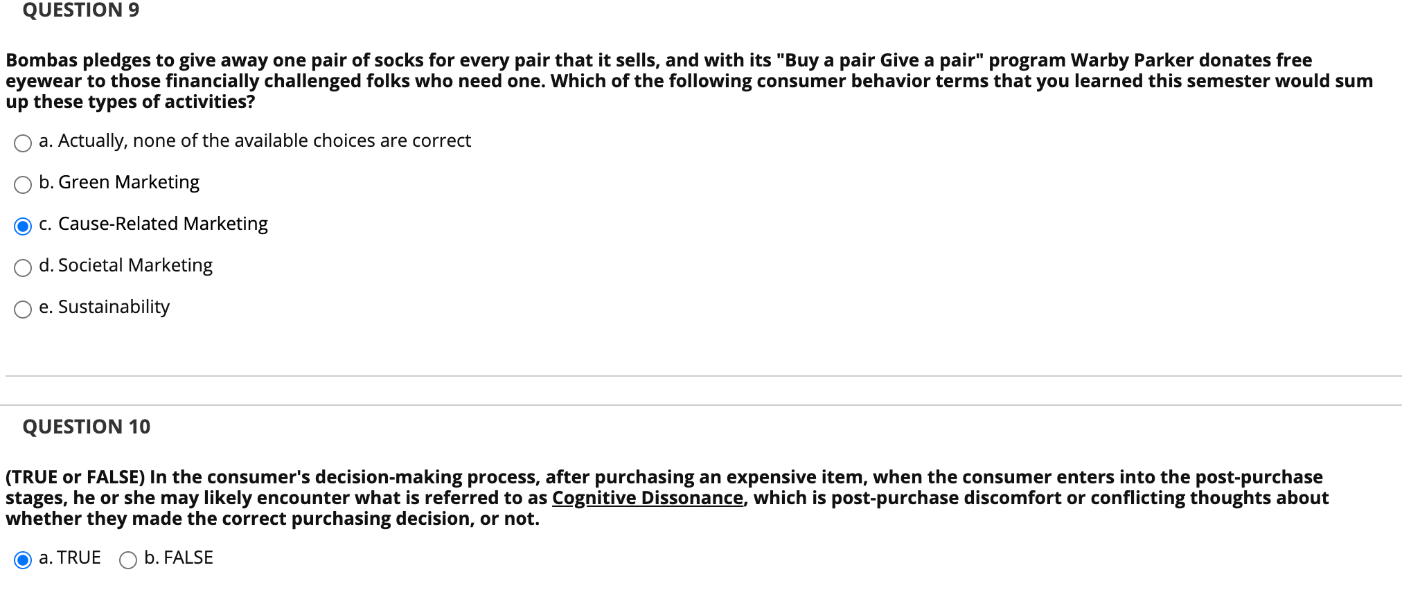 QUESTION 9 Bombas pledges to give away one pair