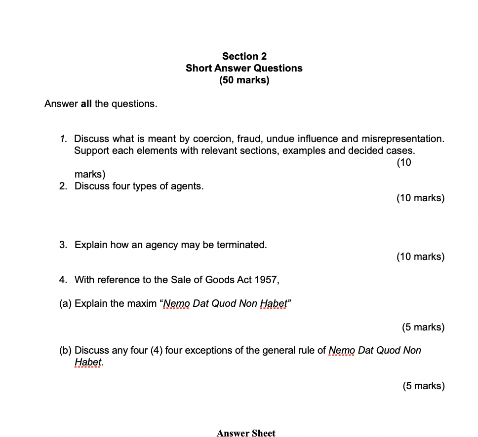 Section 2 Short Answer Questions (50 marks)