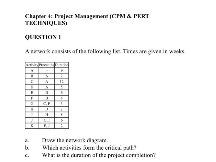 Chapter 4: Project Management (CPM & PERT