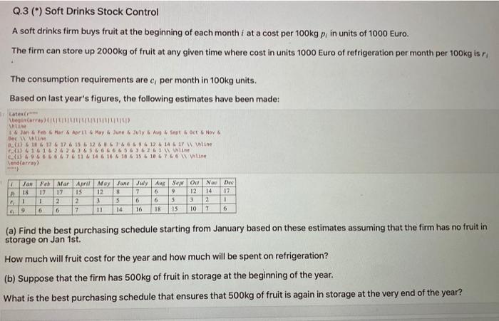 answer in code please! Q.3 (*) Soft Drinks Stock