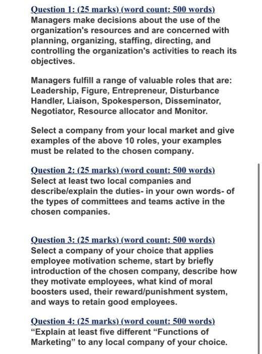 Question 1: (25 marks) (word count: 500 words)