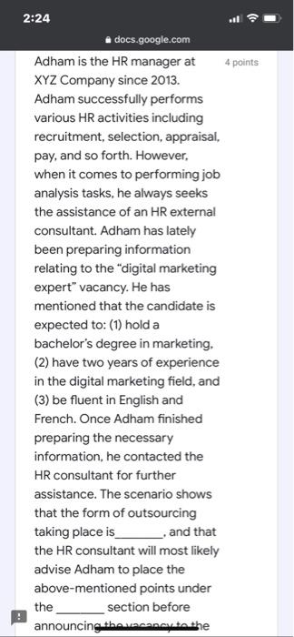 2:24 docs.google.com Adham is the HR manager at 4