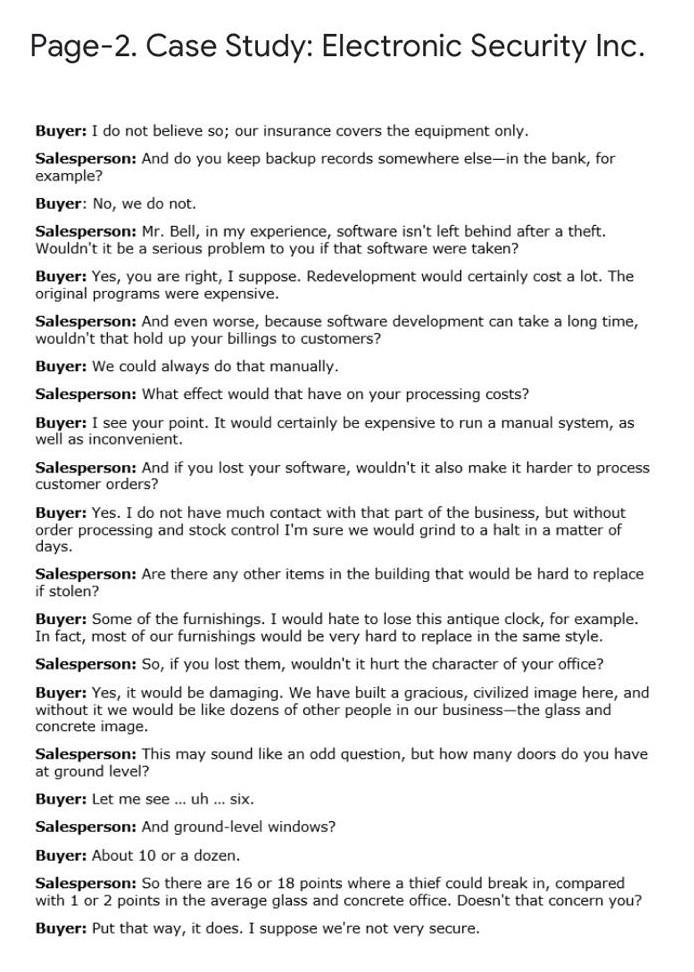 Case Study: Electronic Security Inc. [10 Marks]