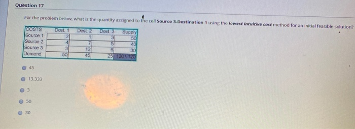 Question 17 For the problem below. what is the