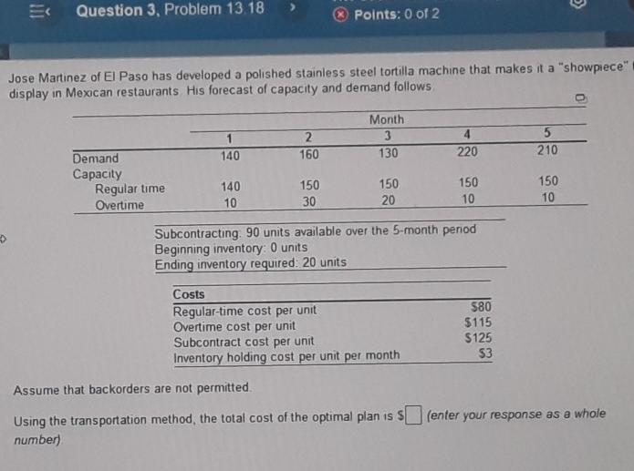 This problem needs to have the transportation