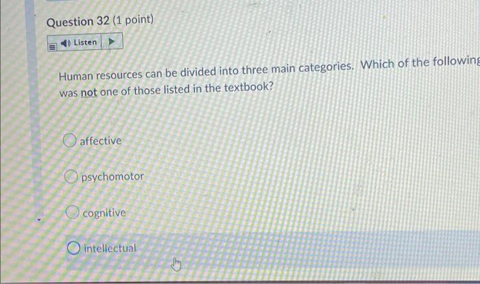 Question 32 (1 point) Listen Human resources can