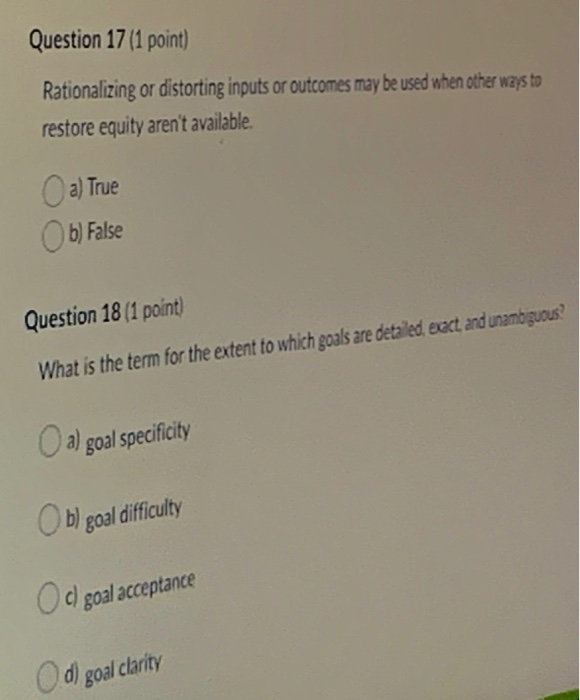 d goal clarity Question 17 (1 point)