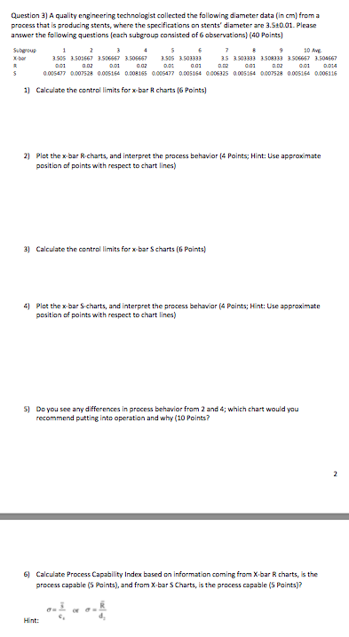 Question 3) A quality engineering technologist