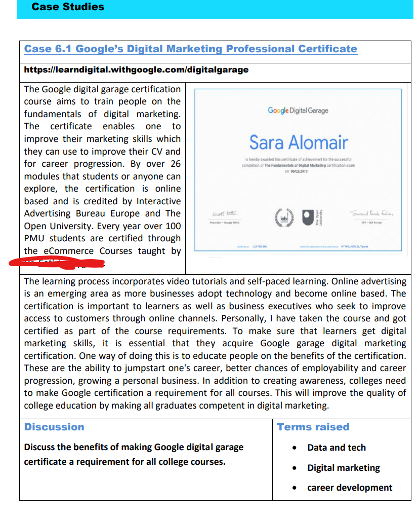 please answer and make it short Case Studies Case