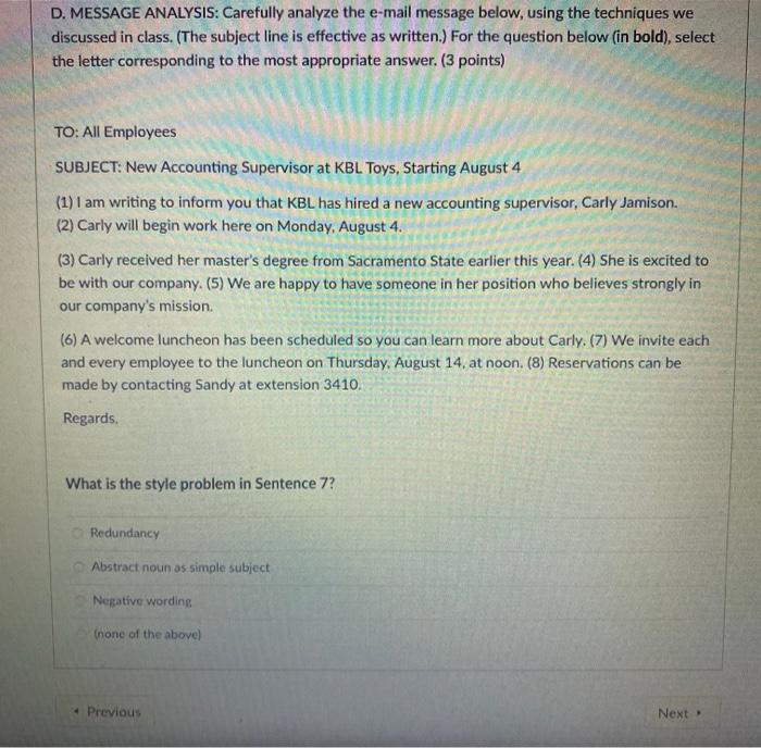 D. MESSAGE ANALYSIS: Carefully analyze the e-mail