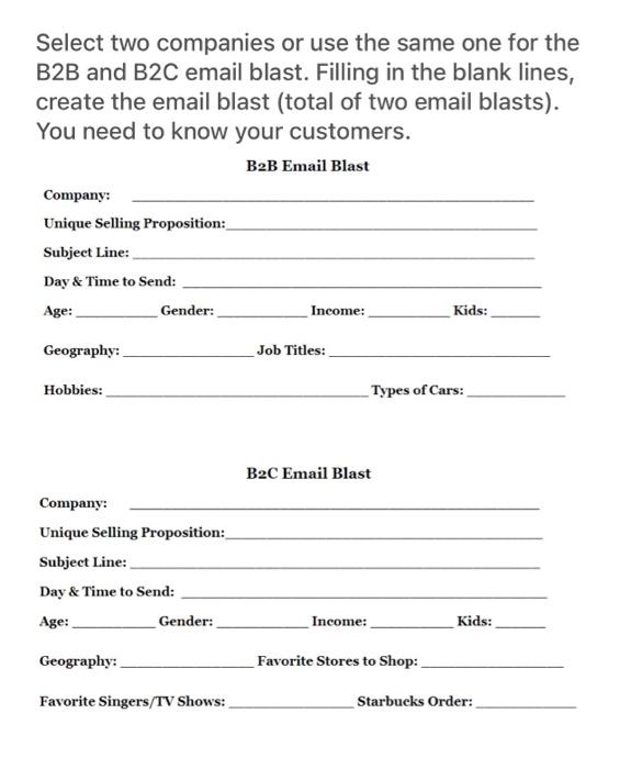 Select two companies or use the same one for the